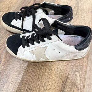 Golden Goose White Leather Sneakers with Black Toe & Heel